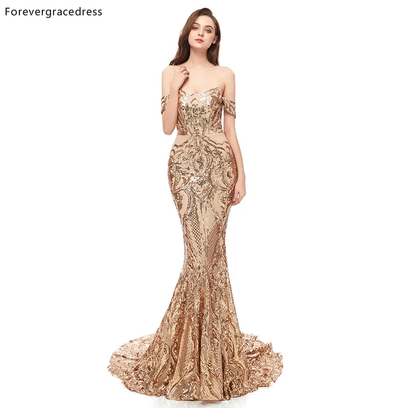 Forevergracedress Gold Prom Kleider 2019 Off Schulter Backless Ferien Graduation Tragen Party Kleider Plus Größe Nach Maß