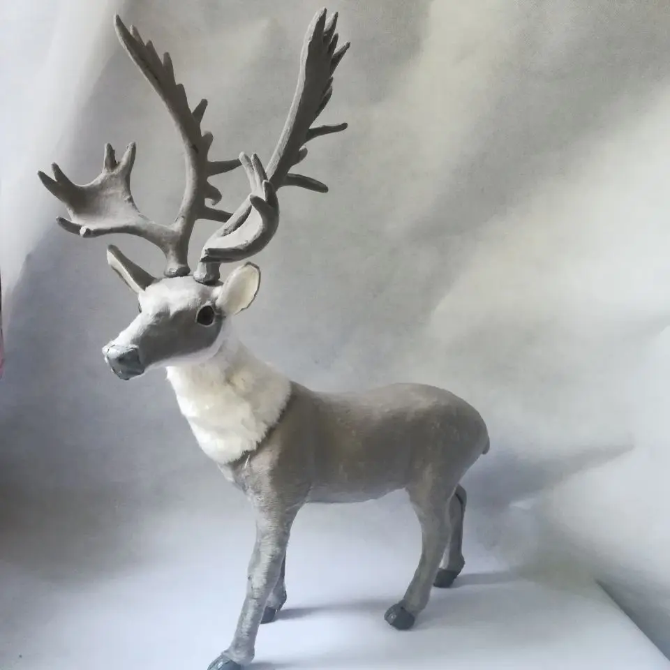 real life toy large  45x50cm gray reindeer model polyethylene&furs Christmas deer model home decoration props ,model gift h0585