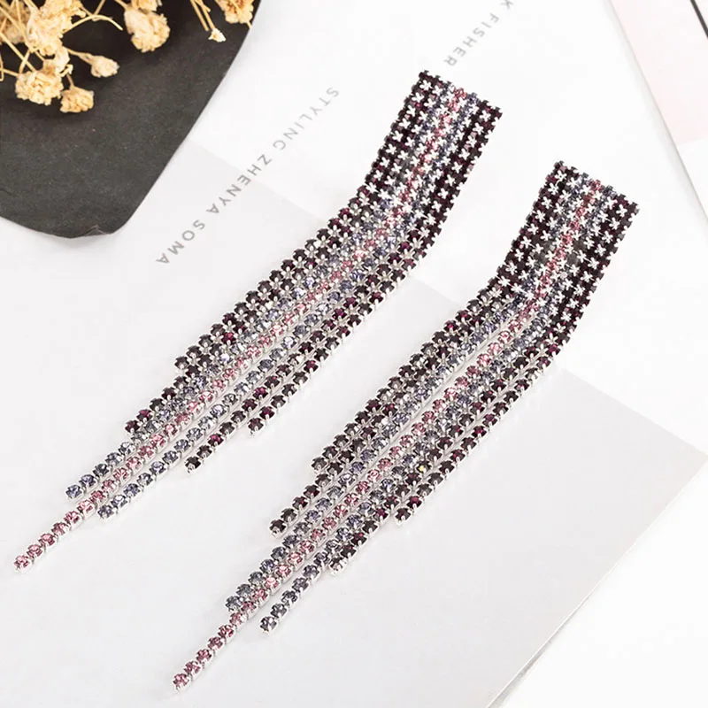 Charm Wedding Long Tassel Crystal Earrings for Women Statement Earrings Jewelry Party Prom Korean Earrings Jewelry Gift