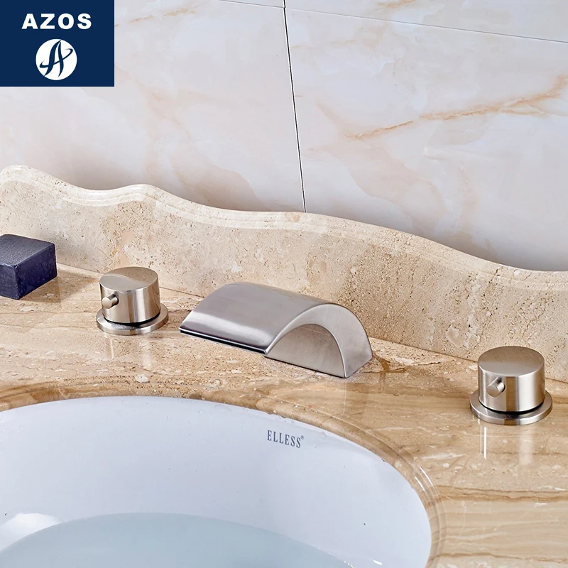 Azos Split FaucetDiscoloration Waterfall Brass Chrome Cold and Hot Switch Temperature Control LED Balcony Basin Sink Double Hand