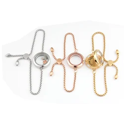 Carvort Wholesale Magnetic Locket Bracelet 25mm 30mm 316L Stainless Steel Floating Charms Glass Locket with Adjustable Chain
