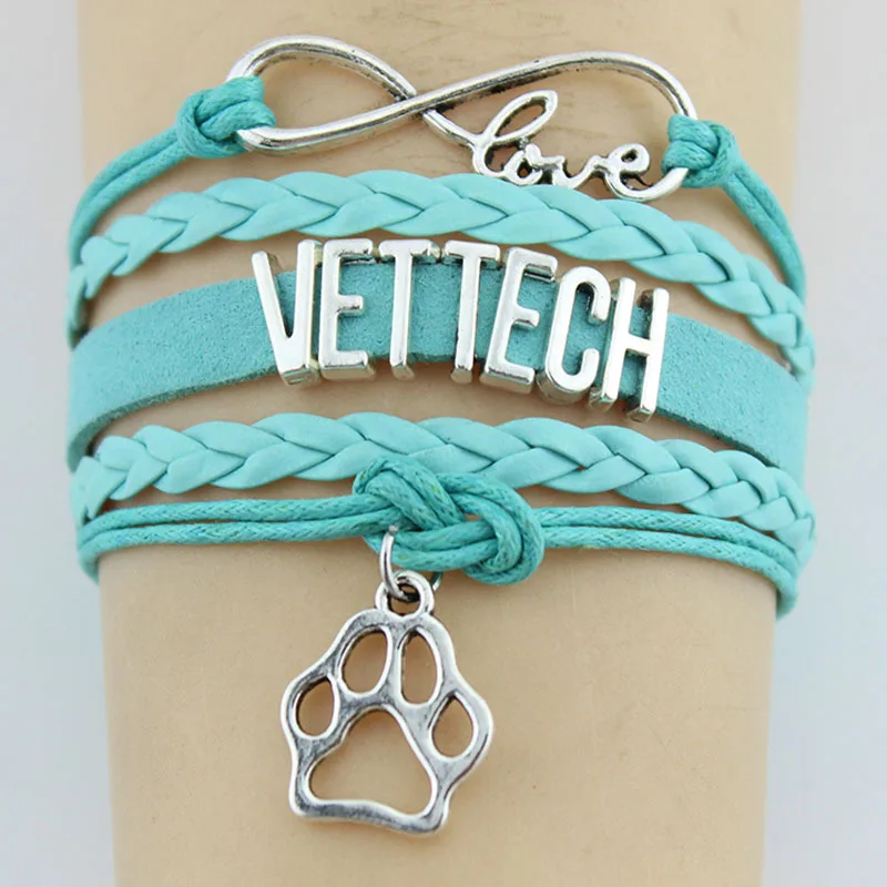 10PC/lot Infinity Love Vet Nurse Vet Tech Paw Charm Wrap Bracelets Paw Print Charms Animal Bracelet Women&Men Bracelets Jewelry