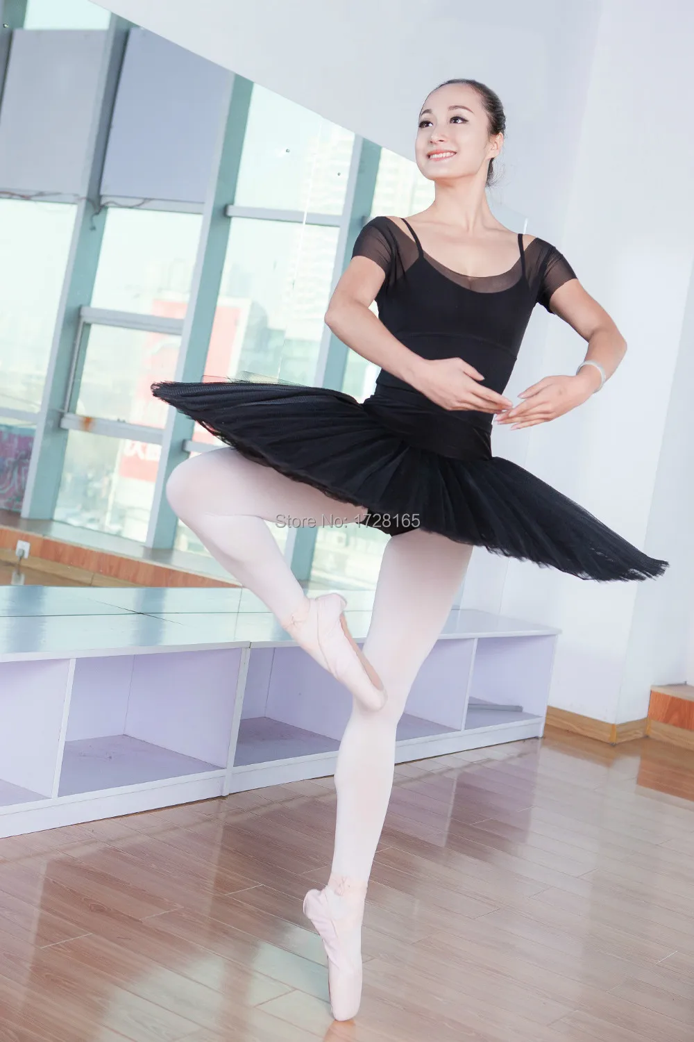 Women Black Color Ballet Half Tutus Dance Rehearsal Costumes For Sale Ballet Tutu Skirt 8 Layers Hard Tulle  With Pants AH1005A