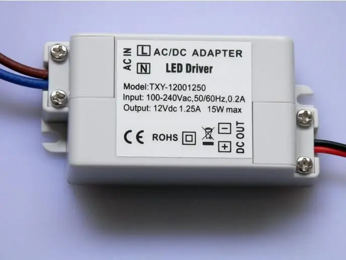 

Home LED Driver Adapter AC 100-240V 50/60Hz 0.2A to DC 12V 1.25A 15W Light Lighting Lamp Transformer Power Supply