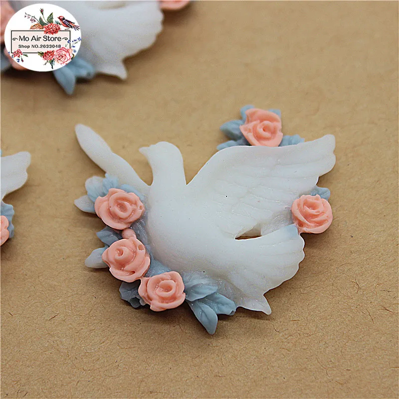 10pcs Resin Peace Bird Dove with Flower Cabochon flatback Jewelry Making Scrapbooking Decoden DIY Accessories 33x31mm