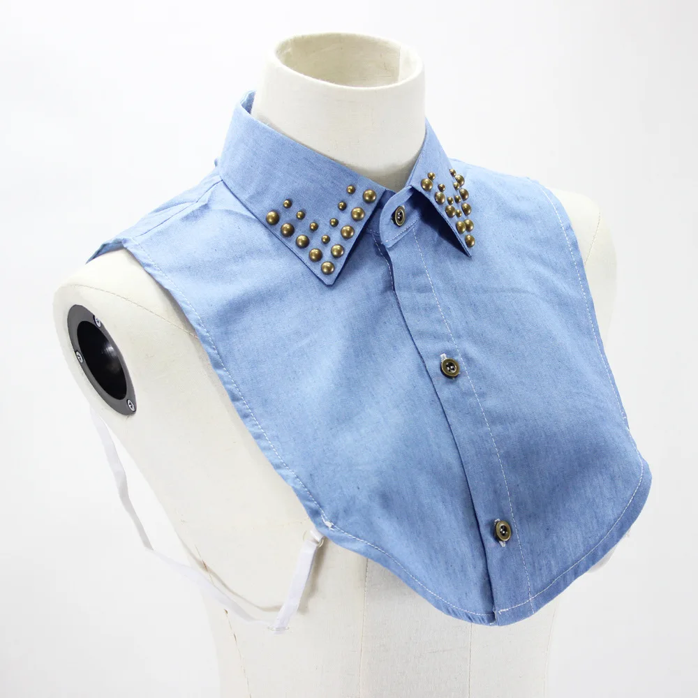 Jaderic 2019 New Fashion Blue Denim Rivet Lapel Detachable Collar False Collar  for Women Brand Ladies Shirt Removable Collar