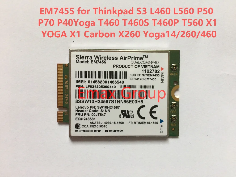 EM7455 00JT547 300M for Thinkpad X1 Carbon 5th Gen, S3 L460 L560 P50 P70 P40Yoga T460 T460S T460P T560 , X260 Yoga14/260/460