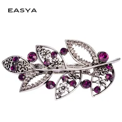 EASYA Blue Purple Crystal Leaf Barrettes Hairwear Hair Accessories Vintage Rhinestone Leaves Hairpin Clips Ornaments