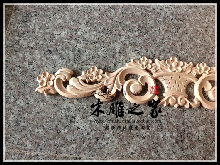 Dongyang woodcarving Chinese floral applique patch carved wood shavings basket flower bed flower flower cross door cabinet