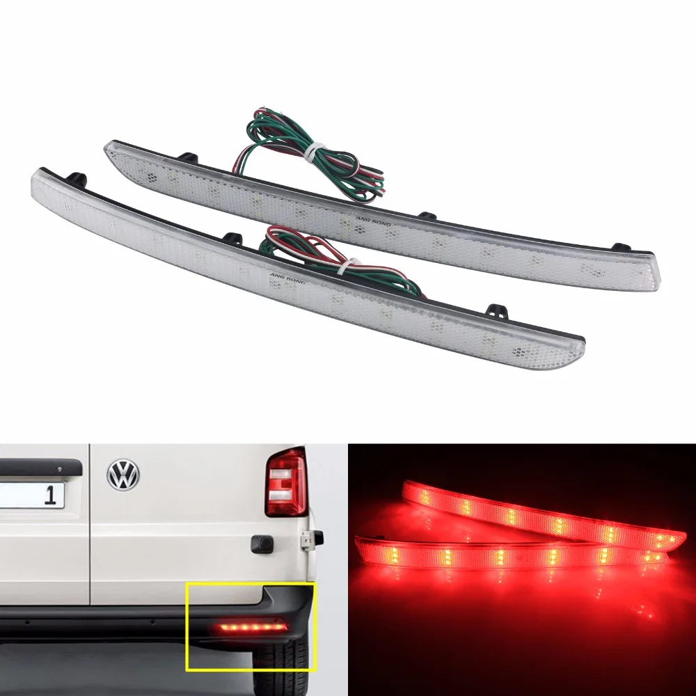 ANGRONG Clear Rear Bumper Reflector LED Tail Stop Light(CA332) For VW T5 Transporter/Caravelle/Multivan (facelifted) 2012-2016