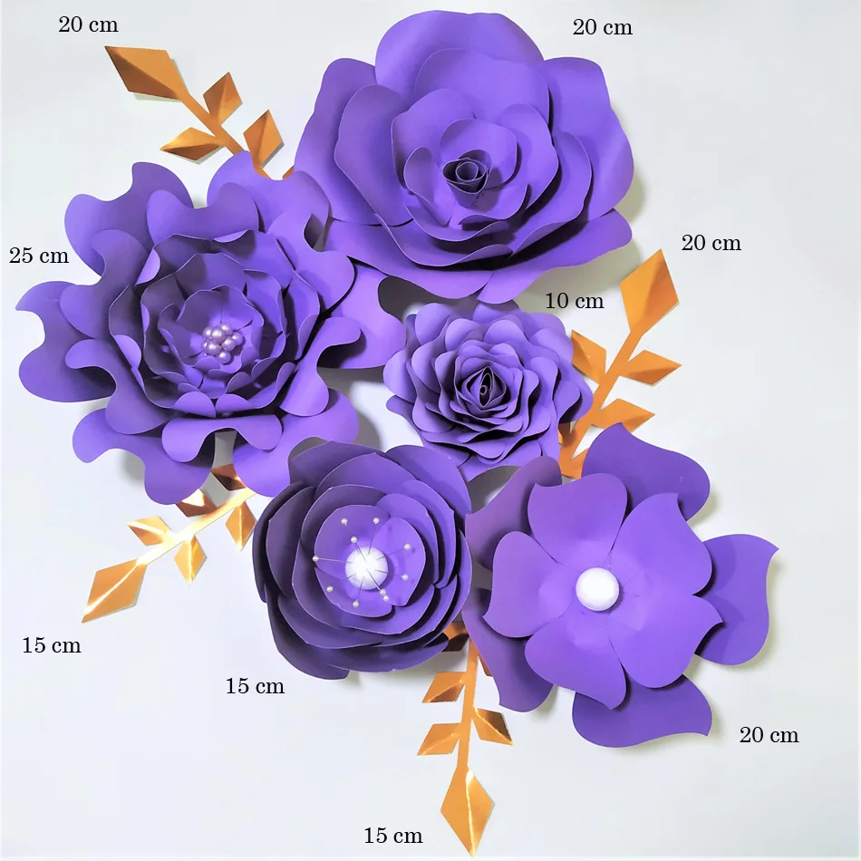 Handmade Purple Rose DIY Paper Flowers Leaves Set For Party Wedding Backdrops Decorations Nursery Wall Deco Video Tutorials