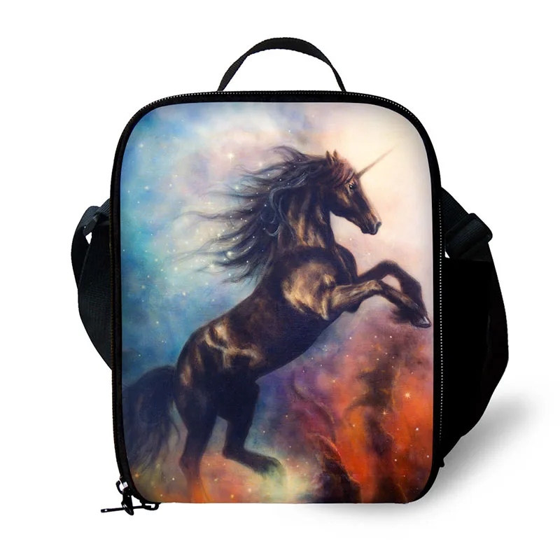 3D Unicorn Kids Lunch Bag Durable Insulated Lunchbox Small Black Lunch Box for Children Boys Customized cooler Bag