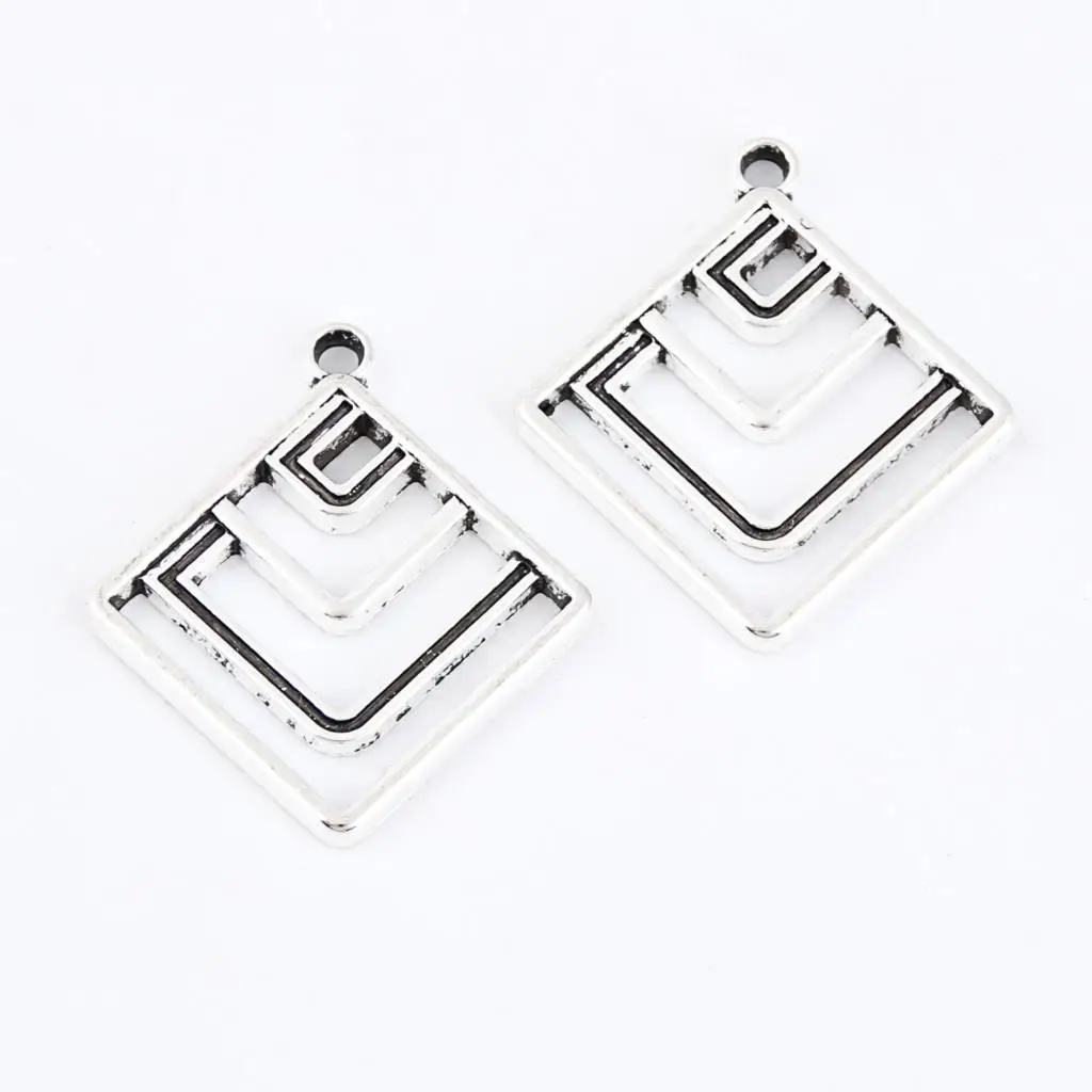 20Pcs  Silver Color Hollow Geometric Square Charms Making Women Earrings Setting Ornaments Jewelry Accessories 21X21mm A3250