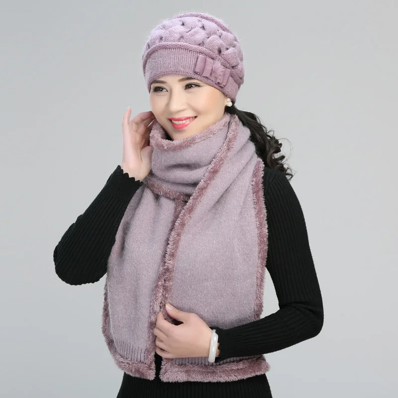 Mid-aged and Old Hat Mother Autumn Winter Warm Casual Cap Women Knitted Wool Grandmothers Caps Outdoor Soft Fashion Scarf H7150