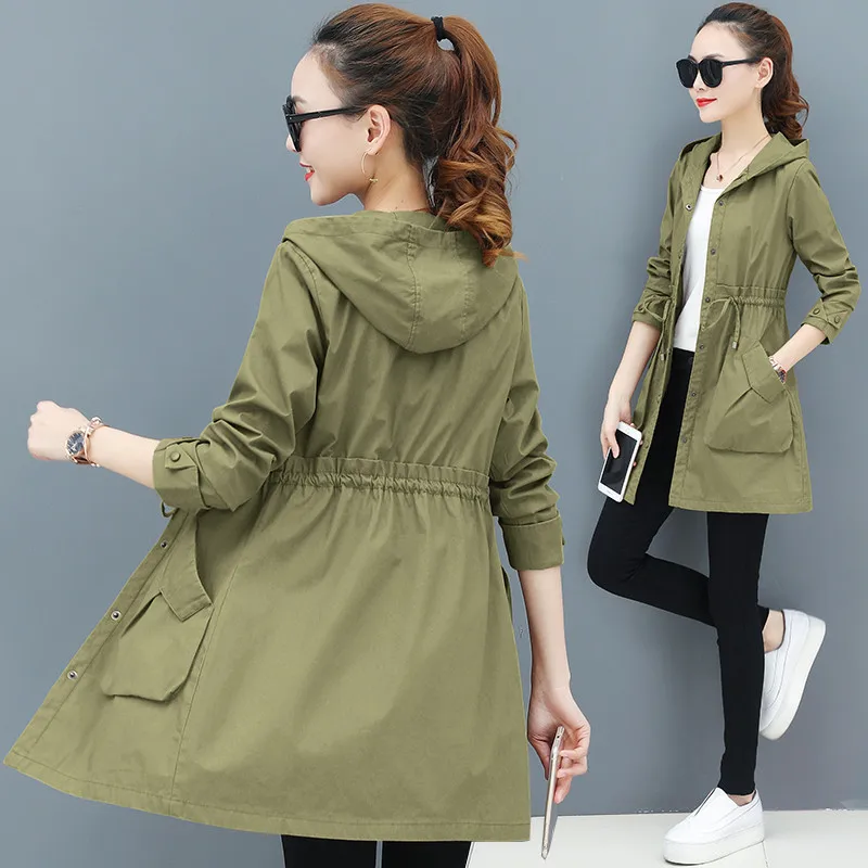 Uhytgf Mode Vrouwen Trenchcoat Mid-Lengte Mid-Length Hooded Lente Herfst Tops Bovenkleding Nieuwe Lace-Up slim Big Size Jassen 1479