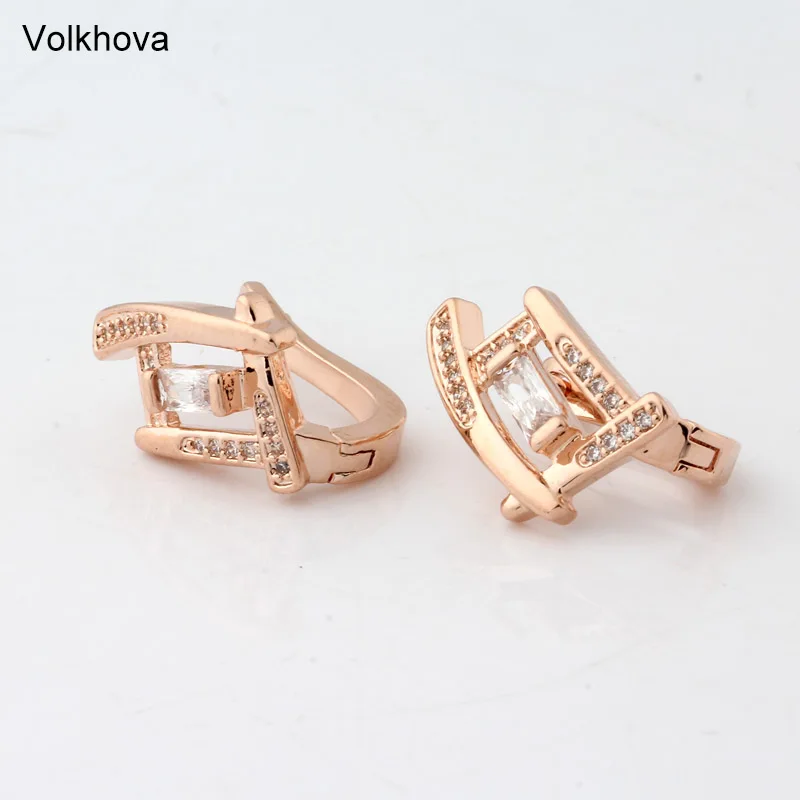 Volkhova 585 Rose Gold Color Dange Earrings For Women Fashion Jewelry AAA Square Cubic Zircon Good Quality