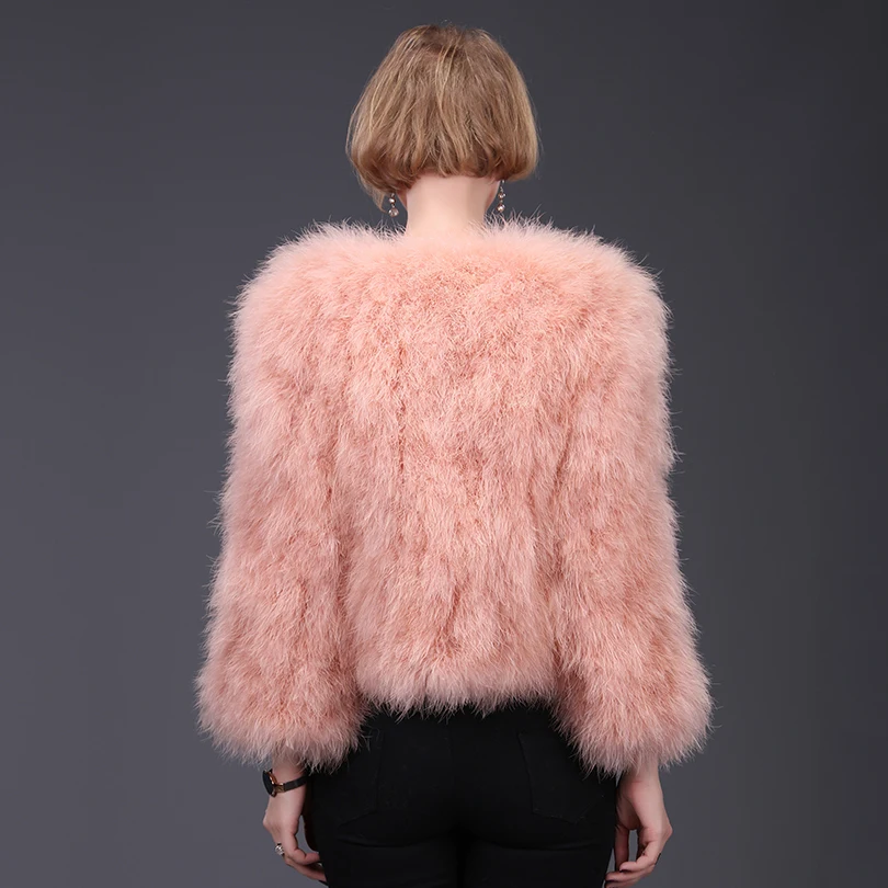 Pink Ostrich Fur Coat for Women, Short Jacket, Fluffy Coat, High Fashion, Natural Fur, Thick, Warm, Street Style, Spring