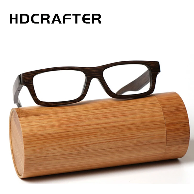 HDCRAFTER Real Bamboo Wooden Vintage Optical Glasses Frame for men women Woodblack Square Myopia Eyeglasses Frames de grau