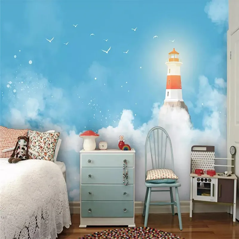 

Specializing in the production of wallpaper murals modern minimalist Mediterranean blue sky children's room background wall