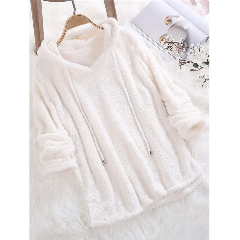 Winter Fleece Sweater Oversized 5XL Sherpa Fleece Fluffy Thin Pullovers Hooded Women Big Size Casual Sweaters