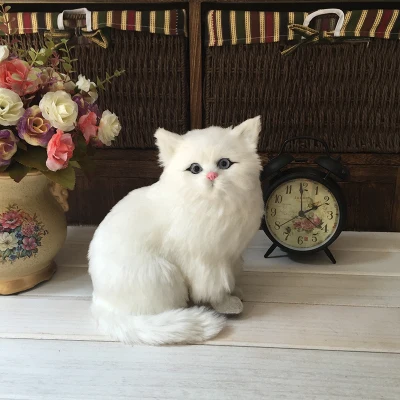 

artificial cat model polyethylene&furs large 15x8x18cm squatting sounds miaow white cat handicraft home decoration gift a2097