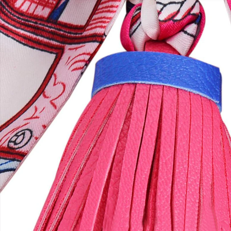 Luxury Brand Silk Tassel Keychain Bag Charm Pendant Fashion Women Handbag PU Leather Key Chain Ring Holder Sleutelhanger R267