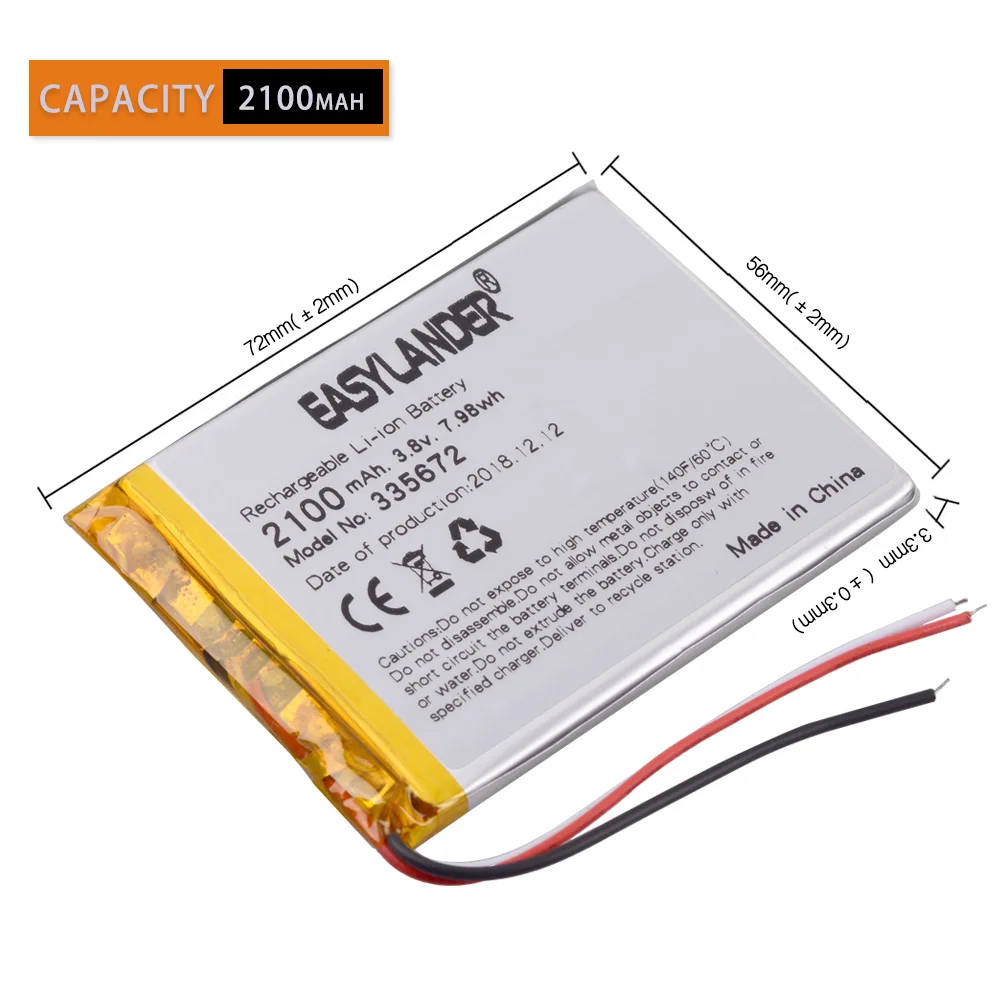 

3pcs /Lot 3.8v lithium Li ion polymer rechargeable battery 3 line 335672 2100mah for china clone fake s7-edge G930 android phone