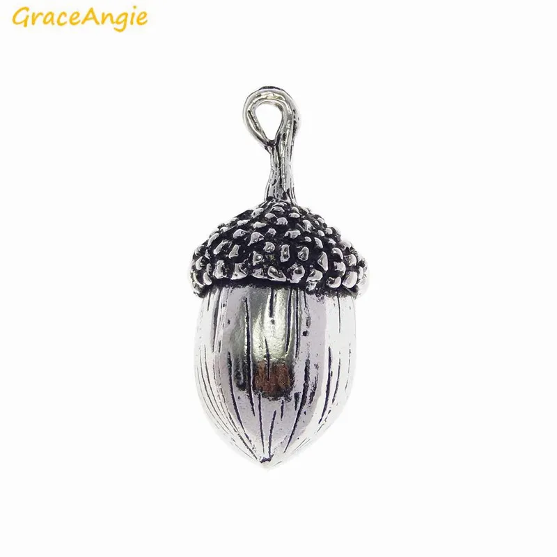 GraceAngie 2PCS 3D Vivid Acorn Pendant Antique Nice Detail Alloy Metal Charm for Necklace Hanging Accessory Handmade