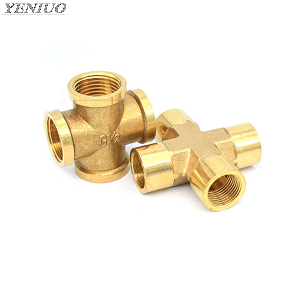 Brass Pipe Fitting 4 Way Connector Cross 1/4" 3/8" 1/2" male Thread Copper Barbed Coupler Adapter Coupling