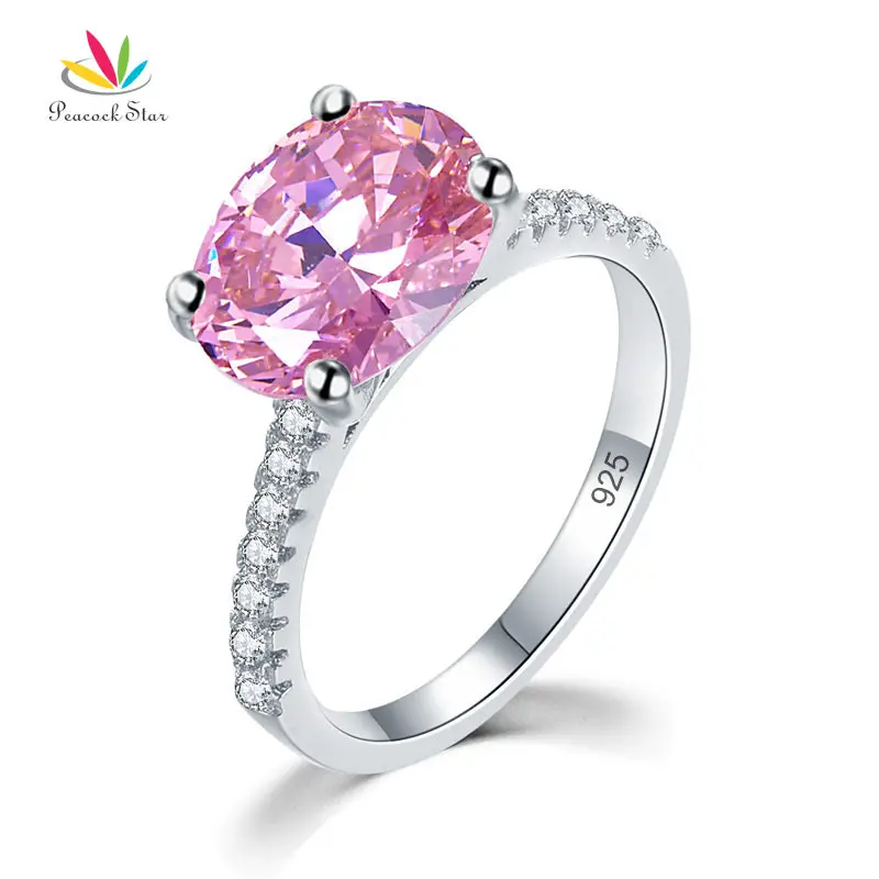 Peacock Star Solid 925 Sterling Silver Ring 4 Carat Fancy Pink Oval Cut Luxury Jewelry CFR8302