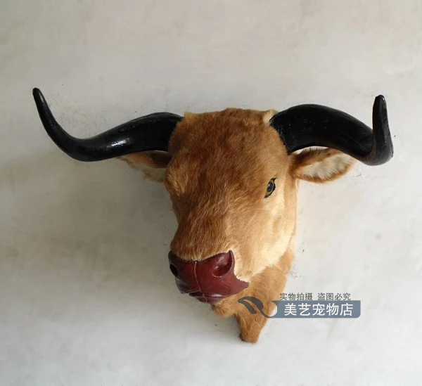 

simulation cute yellow cattle head 56x38x50cm toy model polyethylene&furs cattle model home decoration props ,model gift d170