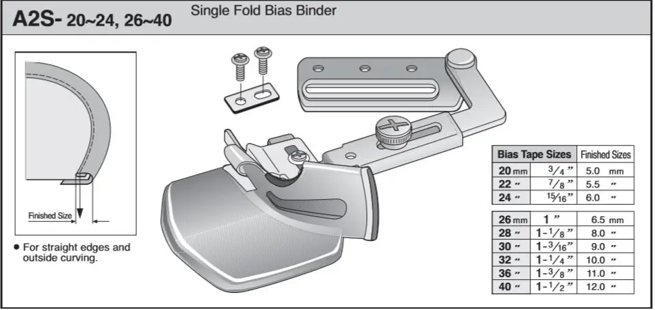 

A2S LOCKSTITCH BIAS BINDER , BORDEURS DE BIAIS , RIBETEADORES DE BIES FOR PFAFF BROTHER CONSEW JUKI SEIKO SINGER SIRUBA