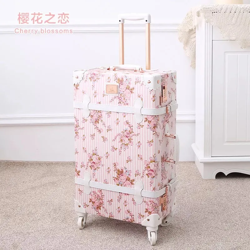 GraspDream 2PCS/SET Vintage Floral PU Travel Bag Luggage,13\