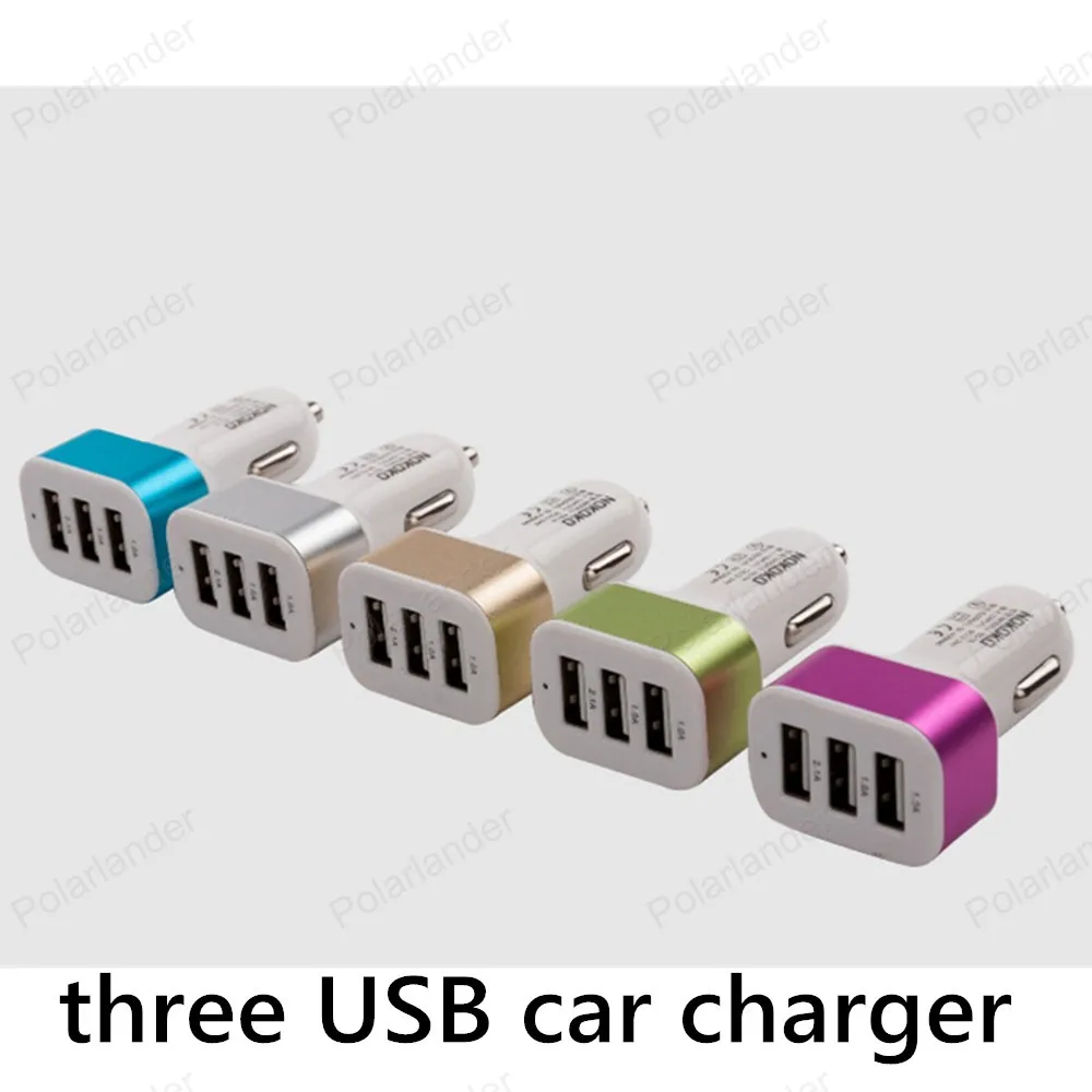 Fashion 12V high power 1.0A 2.1A three USB 3 ports Adapter Universal Car Charger for mobile phones and digital cameras etc