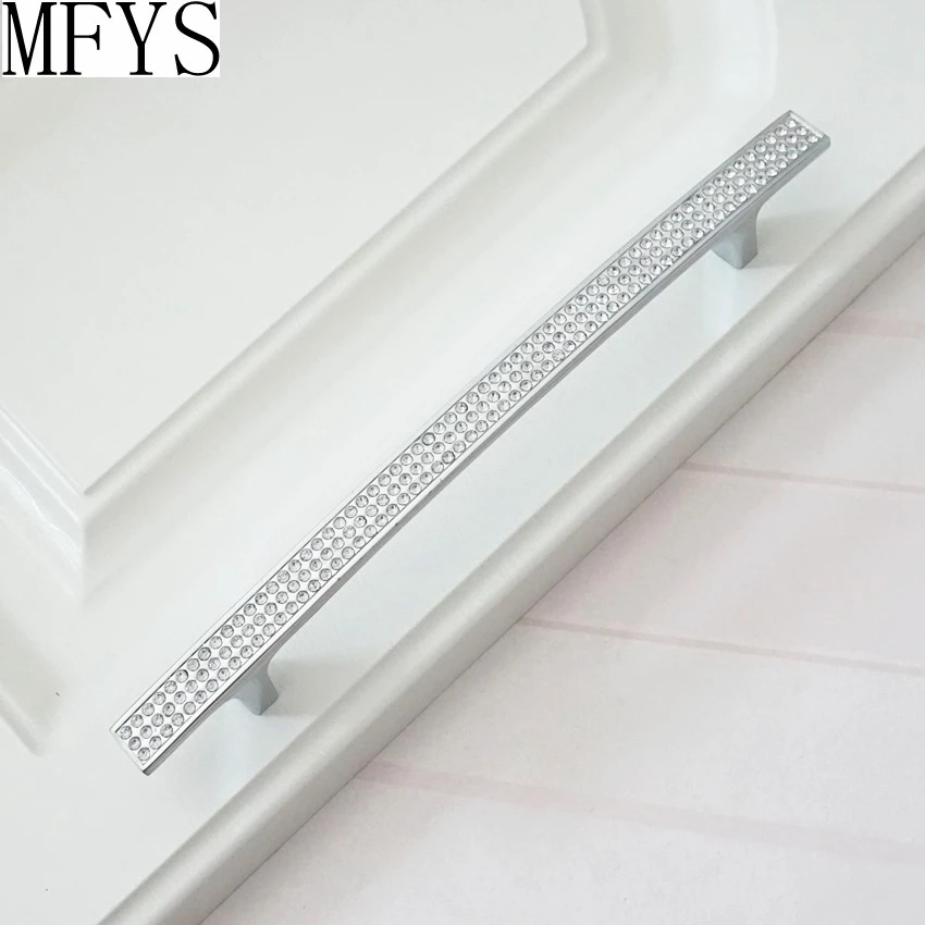 Silver Handles for Cabinet Zinc Alloy Wardrobe Pulls Chrome Crystal Kitchen Cupboard Door Pulls Modern Furniture Handles 160mm