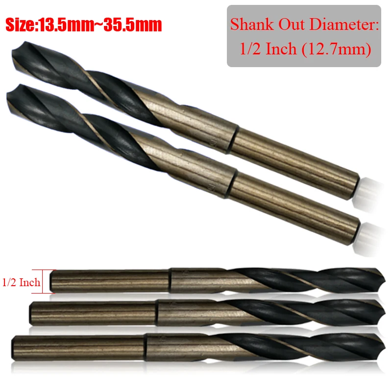 1Pc 13.5mm 14mm 14.5mm 15mm High Speed Steel HSS CO HSS-CO 1/2" 1/2 Inch Shank Reduced Shank Twist Drill Bit For Stainless Steel