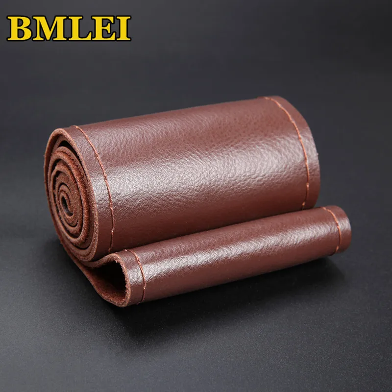 Genuine Leather Steering Wheel Cover Breathable Comfortable DIY Hand Sewing Auto Steering-Wheel Braid Case Fit Car SUV