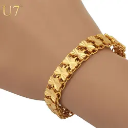 U7 Vintage Boho Style Gold Color Jewelry Wide Butterfly Charms Bracelets Beaded Link Chain QC24