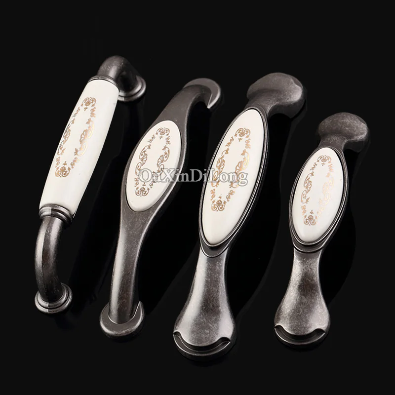 10PCS European Ceramic Printing Kitchen Door Furniture Handles Cupboard Wardrobe Drawer Wine Cabinet Pulls Handles and Knobs