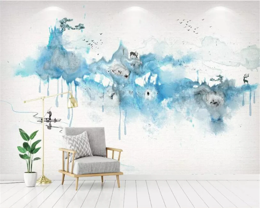 

Beibehang Fashion personality silky wallpaper 3d Graffiti ink landscape deer Modern family TV background 3d wallpaper tapety 3d