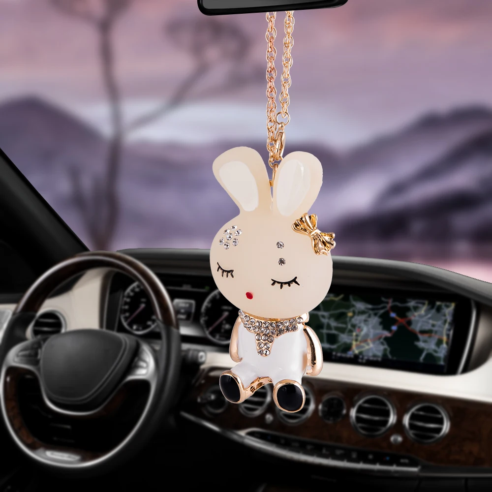 

Charm Beauty Rabbit Ornaments Car Pendant Rearview Mirror Decoration Hanging Ornaments Automobiles Interior Cars Accessories