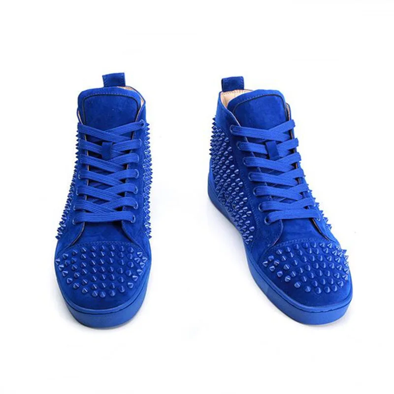 Qianruiti Fashion Men Spiked Sneakers High Top Platforms Lace Up Rivet Studded Flats Casual Shoes Men Ankle Boots Runway