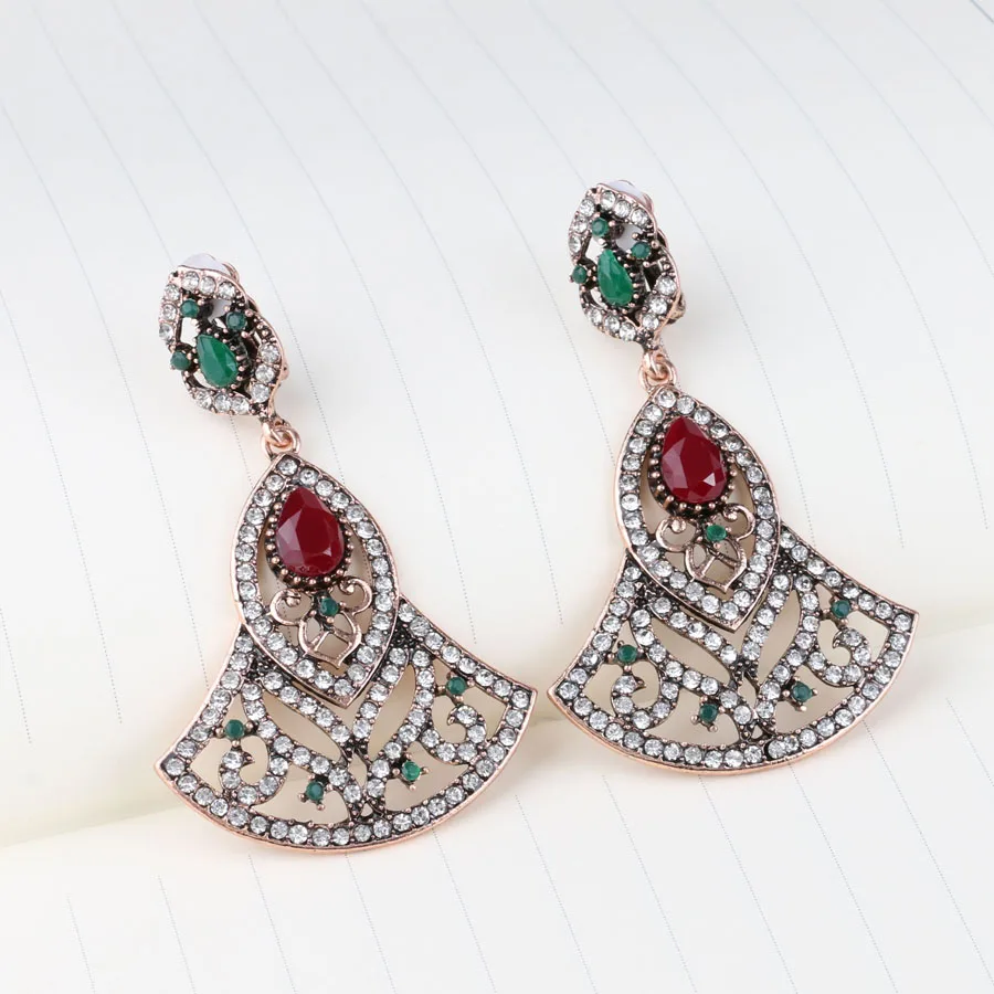 Luxury Big Earrings For Women In Drop Earrings Turkish Style Ancient Gold Color Party  Accessories Crystal Vintage Jewelry