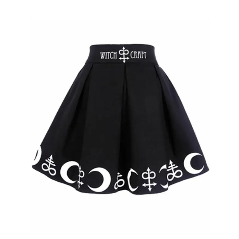 Women Plus Size Gothic Witch Lolita Skirts Black Elegent Restyle Witchcraft Moon & Occult Symbol Pleated Cosplay Costume S-5XL