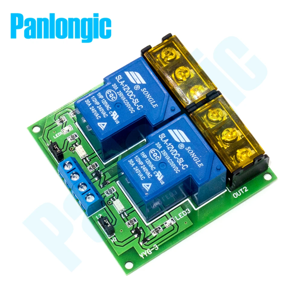 Panlongic Dual 30A Relay Module Optocoupler Isolation Relay Module 5V/12V/24V Motor Reversal Controller Switch