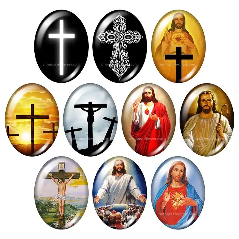 New Jesus Christian Cross Blessed 13x18mm/18x25mm/30x40mm mixed Oval photo glass cabochon demo flat back Jewelry findings TB0011