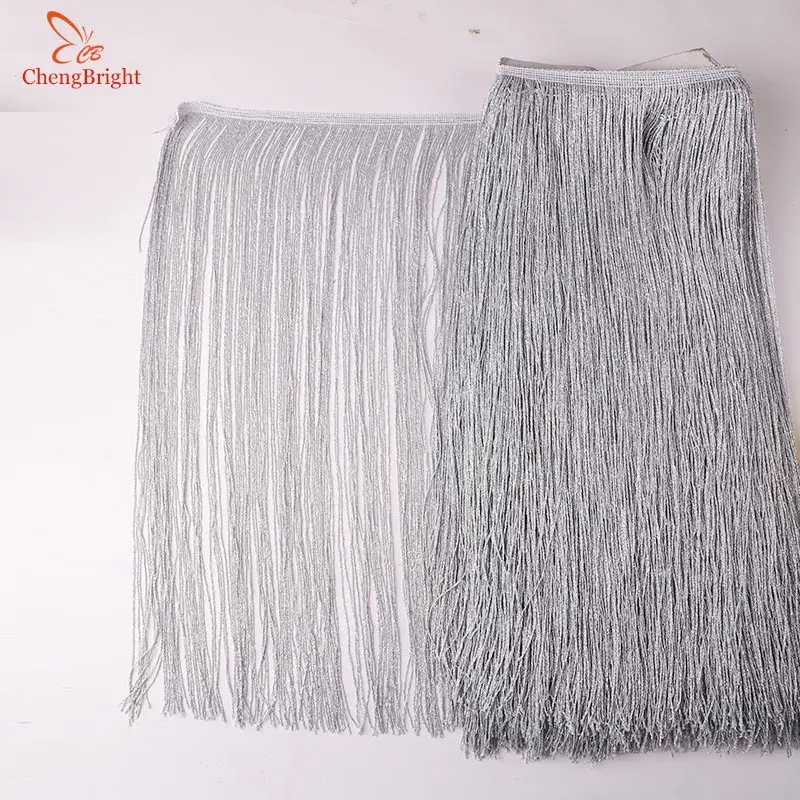 

ChengBright 5Yards Rayon Tassel Fringe silver Silk Lace Trim Ribbon Sew Latin Dress Stage Garment Curtain Accessorie 50cm Width