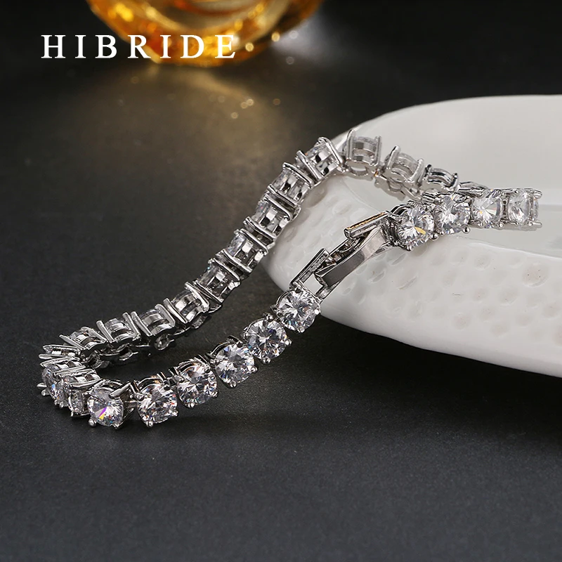 HIBRIDE JEWELRY Charm Round 0.5CT AAA Cubic Zircon Wedding Bracelets ,Rhodium Plated Bracelets &Bangles For Girls Gifts B-23