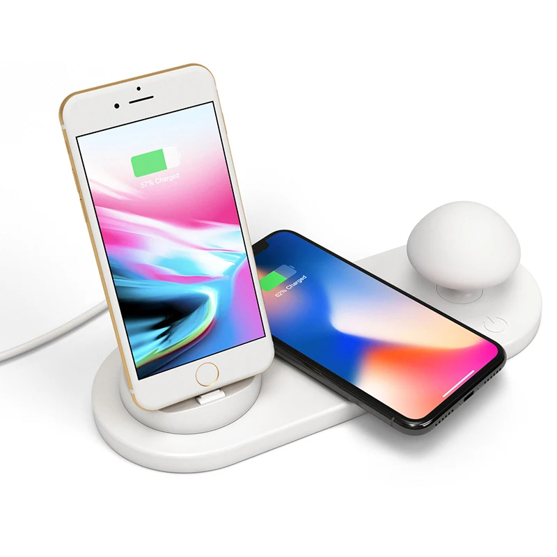 

Wireless Fast Charger Dock With Mushroom LED Night Lamp For Mobile Phone 3 in 1 Charger Dock For Iphone/Mirco USB/ Type -C