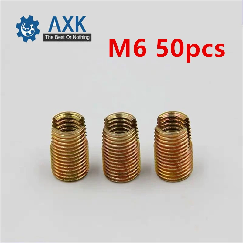 50pcs M6 Self Tapping Thread Insert Screw Bushing M6*M9*12mm 302 Slotted Type Wire Thread Repair Insert Steel With Zinc